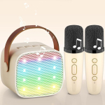 Karaokemasin 2 juhtmevaba mikrofoniga, Wowstar kaasaskantav bluetooth karaokemasin lastele ja t&auml;iskasvanutele h&auml;&auml;lemuutmise efektide ja led-valgustitega, kingitused poistele t&uuml;drukutele kodupidudeks (beež)