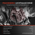 Frankberg generaator 150a, &uuml;hilduv Daily Vi Box 3.0l bensiin 2014-2024, Ducato Bus 250 3.0l diisel 2006-2024, Massif Pick-up 3.0l 2008-2011, asenda # 1612612480