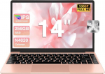 2025 Notebook 14 tolline Win 11 Celeron N4020 s&uuml;learvuti 256gb Ssd toetab 1tb Ssd laiendust, t&auml;ismetallist korpus, 1080p, Bt 4.2, mini Hdmi ja juhtmevaba hiir, klaviatuuri kile - roosa kuld