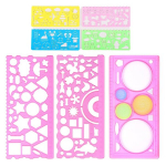 Cjqrl 7 tk multifunktsionaalne geomeetriline joonlaud, ringi &scaron;abloon, plastist joonistusjoonlaud, l&auml;bipaistev mitmeotstarbeline joonistamise laste joonistus&scaron;abloon m&otilde;&otilde;teriista disainijoonlaud (roosa)