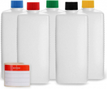 5 x 500ml v&auml;rviliste korkidega plastpudeli pakendid