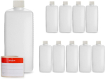 Octopus 10 x 500 ml plastpudelid, hdpe plastpudelid valgete keeratavate korkidega, t&uuml;hjad pudelid valgete keeratavate korkidega, kandilised pudelid m&auml;rgistussiltidega