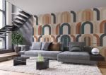 Rasch tapeet 363920 - fototapeet fliiselkangal geomeetrilise kaare mustriga sinine, beež ja punane v&auml;rv Magicwalls kollektsioonist - 3.00 m x 2.65 m (p x L)