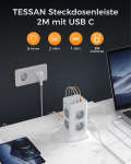 Pikenduskaabel Usb C-ga, 8 pistikupesa, 2m kaabel, 3600w