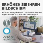 Monitori hoidja Fellowes monitorialus laudadele - breyta&trade; 100% taaskasutatav monitorialus koju ja kontorisse - ergonoomiline kaasaskantav monitorialus 3 k&otilde;rguse seadistusega - valge