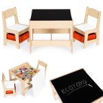 Lastem&ouml;&ouml;bli komplekt &ndash; laud + 2 tooli koos tahvliga ECOTOYS
