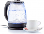 Avilia elektriline veekeetja 360&deg; p&ouml;&ouml;rleva alusega - borosilikaatklaasist elektriline teekann led-valgustusega, automaatse v&auml;ljal&uuml;litusega, 1.8l, 1500w, must