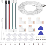 Led riba &uuml;henduskomplekt - 4 kontaktiga 8 mm 3528 2835 Rgb k&ouml;isvalgustuse pikendus, jootevaba, L-kujuline, Y-kujuline jagamiskaabel, &uuml;hendusjuhtmed