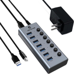 Usb 3.0 jaotur, usb 7-in-1 adapter aktiivse 3.0 toitega, usb 3.0 jaotur 7 usb-a pordiga, 100 cm kaabel, 24 w (12v/2a) toite dokk ja eraldi l&uuml;liti led indikaatoriga