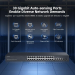 Binardat 30 pordiga poe switch, 24 poe+ porti 100/1000mbps, 4 gigabit uplink, 2 sfp, ieee802.3af/at, 450w sisemine toiteplokk, metallkorpus, haldamata, plug and play, rackmount