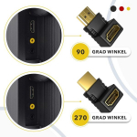 Redstar24 hdmi nurga&uuml;hendus 90 kraadi ja 270 kraadi nurgaadapter hdmi a-t&uuml;&uuml;pi emane ja isane hdmi pistik kullatud kontaktid 4k ultra hd uhd 3d full hd 1080p hdr arc 2 tk