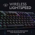 Logitech G 915 Lightspeed Tkl Tenkeyless klaviatuur, juhtmevaba, mehaaniline m&auml;nguprofiil, Gl Tactile l&uuml;litid, Lightsync Rgb, +40 tundi aku kestvus, itaalia Qwerty - must