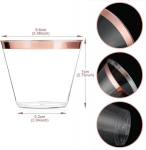 Pomeloone 50 plastikust topsikomplekt, korduvkasutatavad l&auml;bipaistvad topsid roosa kulla &auml;&auml;risega, joogitopsid kodu kaunistamiseks, peoks, pulmadeks, s&uuml;nnip&auml;evaks, telkimiseks, piknikuks, 255 ml