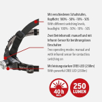 Brennenstuhl Luxpremium Kl 251 Af laetav led pealamp vahetatava aku ja punase tulega (250 lm, Ip44, Cree Led, max valgustusaeg 40 tundi, sisaldab Usb C kaablit) must