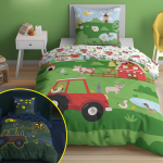 Voodipesu Pimedas helendav 160x200 punane talutraktor