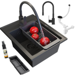 Graniidist k&ouml;&ouml;givalamu segistuskraani sifoonkorvi komplekt Nero Granitan must