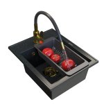 &Uuml;he valamu graniidist valamukomplekt kuldne k&ouml;&ouml;gisegisti sifoonist kraanikaussi Nero Granitan