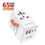 Universaalne pistik, reisiadapter, valge, kiirlaadimisega, 65W, Must