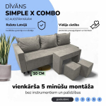 Kahe inimese diivanvoodi lauaga ja puffidega Simple X Combo, Podrez, helehall