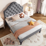 Polsterdatud voodi 90&times;200 cm resti ja reguleeritava peatsiga, samet, hall, 1 tk