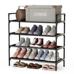 Metallist jalatsiriiul 4 tasapinna ja kangast riiulitega LIVMAN W653