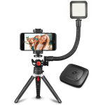Telefonihoidja VLOG komplekt YENKEE: statiivihoidja, telefonihoidik kuni 6,5" LED valgustus painduval jalal, -