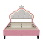 Lastevoodi LED-valgustuse ja sametist peatsiga, 140&times;200 cm, roosa