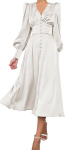 Elegantne vintage satiinist naiste maksikleit Valge L, L