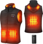 Soojendusega vest kapuutsiga, 5 soojendustsooni ja 9600mah akuga vest, pol&uuml;ester ja s&uuml;sinikkiud, l, must