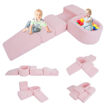 Costway 5-osalised vahtplastist ehitusklotsid v&auml;ikelastele, pehmed ehitusklotsid pallibasseini ja &scaron;erpakattega, siseruumidesse, roosa