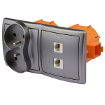 Seinakontakt 230v 2 Rj45 internetipistikuga, Inox