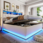 Pehme voodi 180x200 cm USB ja h&uuml;draulilise hoiukastiga, beež