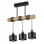 Ripplamp E27, 3 lampi, puit ja must, Loft stiilis