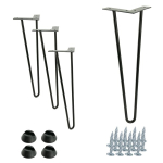4 &bdquo;Hairpin&ldquo;-t&uuml;&uuml;pi m&ouml;&ouml;bli jalgade komplekt, k&otilde;rgus 41 cm, 2 jalga, mustad, plastikust otsikud