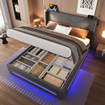 Polsterdatud voodi 160x200 cm, LED, USB, h&uuml;drauliline, moodne disain
