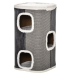 Puidust kassipuu, 3 taset, samet, sisal, hallikasvalge, 40x40x74 cm