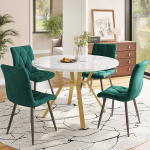 S&ouml;&ouml;gilaua komplekt 5 osa, marmor, kuldsed metalljalad, 4 rohelist samettooli