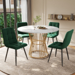 5-osaline s&ouml;&ouml;gikomplekt, &uuml;mmargune laud 100 cm, kuldsed jalad, MDF-lauaplaat, rohelised toolid