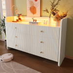 LED-valgustusega kummut, 6 sahtliga, laineline disain, valge, 120x40x75 cm