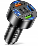 Autolaadija 5in1 QC3.0 3xUSB LED-tulega, Automobilinis įkroviklis 5in1 QC3.0 3xUSB su LED