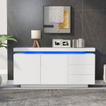 Moodne kummut 2 ukse ja 3 sahtliga, LED, 140x35x72,5 cm, valge