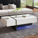 Elutoa laud LED-valgusega, marmor muster, 105x60x35 cm, 3 sahtlit
