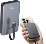 Akupank Ugreen Pb526 Powerbank 10000mah Usb-c 20w, sisseehitatud kaabel, hall Led