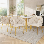 S&ouml;&ouml;gilaud 6 tooliga, 140x80 cm, marmor, kuld, 7 tk