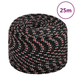 vidaXL paadik&ouml;is, must, 8 mm, 25 m, pol&uuml;prop&uuml;leen