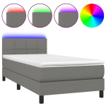 vidaXL kontinentaalvoodi madratsiga ja LED, tumehall, 90x200 cm, kangas