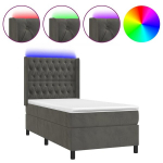vidaXL kontinentaalvoodi madratsiga ja LED, tumehall, 90x200 cm, samet