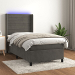 vidaXL kontinentaalvoodi madrats ja LED, tumehall, 90x190 cm, samet