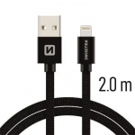USB kaabel Swissten Textile 3A Lightning, 2.0 m, must