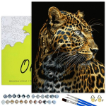 Maalid numbrite j&auml;rgi mustal l&otilde;uendil "Leopard siniste silmadega" 40x50 cm, 40x50 cm